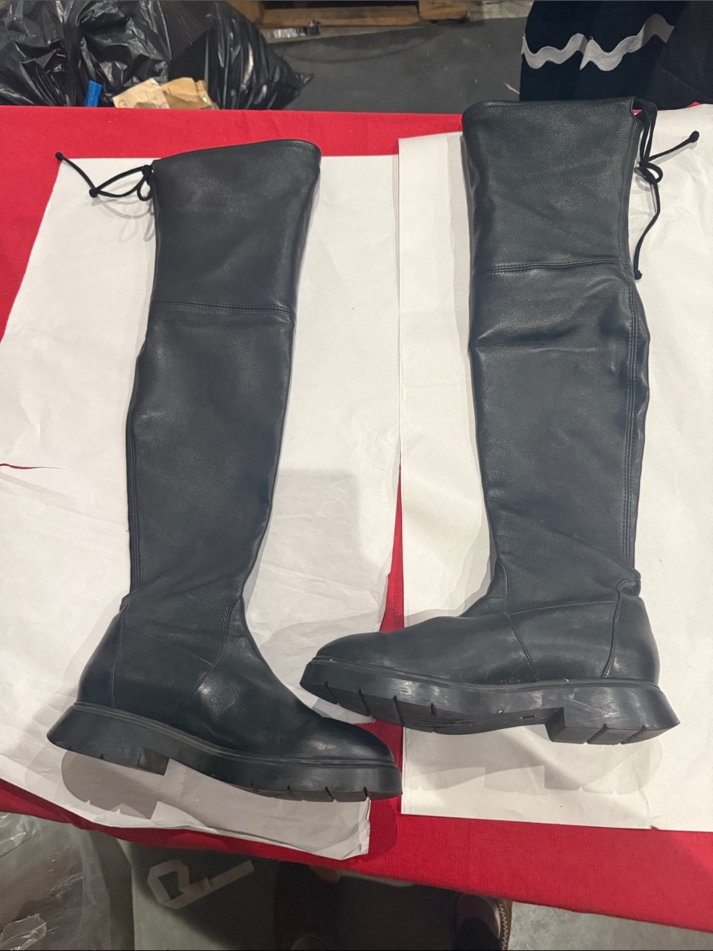Stuart Weitzman Black Leather Over-the-Knee Lug-Sole Boots